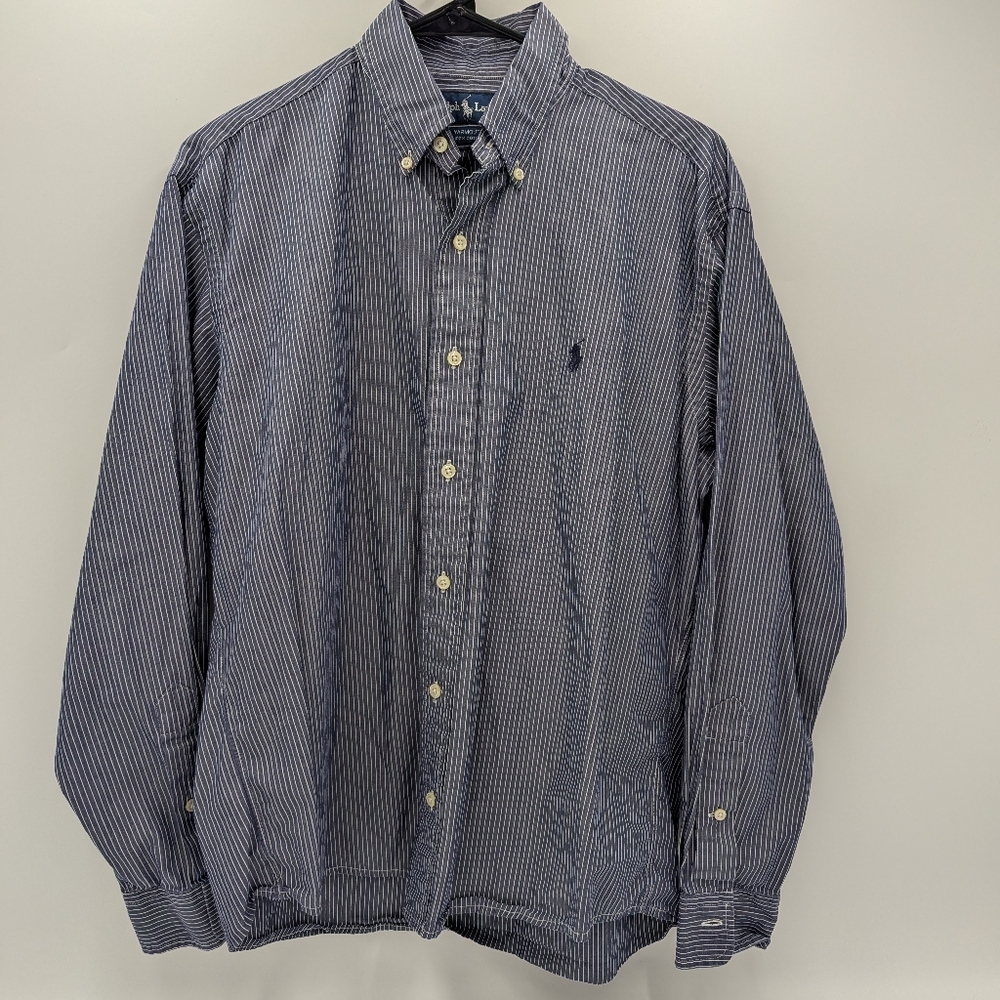 Polo Ralph Lauren Men's Pinstripe Button Down Shirt Blue Cotton Classic preppy